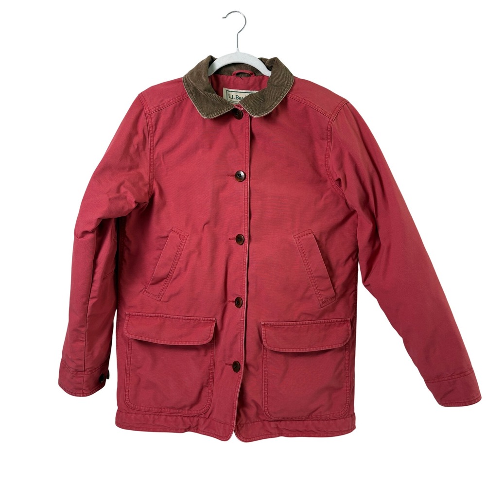 LL Bean Barn Coat Womens M Pink Thinsulate Corduroy Collar Field Chore Jacket
